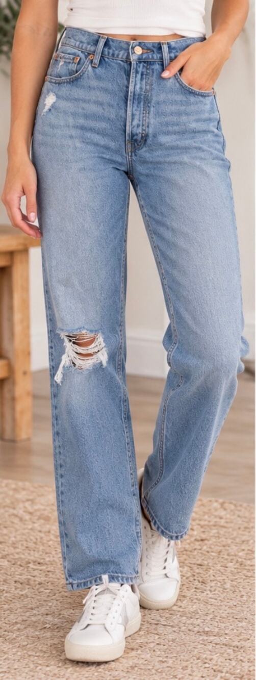 GAP Cheeky Straight High Rise Distressed Jeans Light Wash Size 28/6R